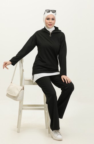 Zippered Tracksuit Set 2146D-01 Black 2146D-01