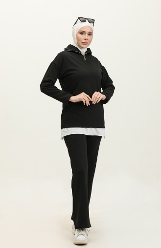 Zippered Tracksuit Set 2146D-01 Black 2146D-01