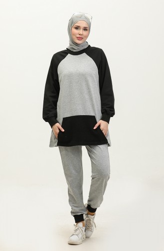 Two Piece Tracksuit Set 23119-01 Gray Black 23119-01