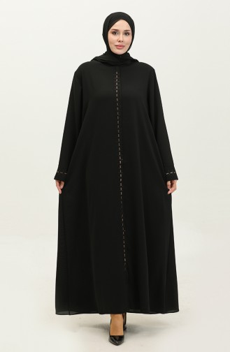 Large Size Hidden Zipper Abaya 5068-01 Black 5068-01