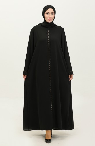 Large Size Hidden Zipper Abaya 5068-01 Black 5068-01