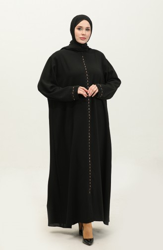 Large Size Hidden Zipper Abaya 5068-01 Black 5068-01