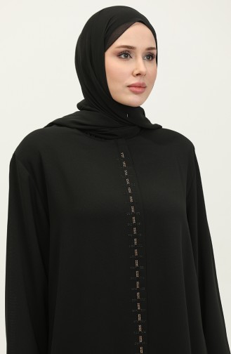 Large Size Hidden Zipper Abaya 5068-01 Black 5068-01