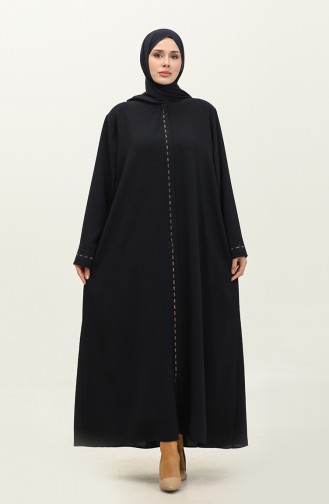 Abaya Fermeture Cachée Grande Taille 5068-02 Bleu Marine 5068-02