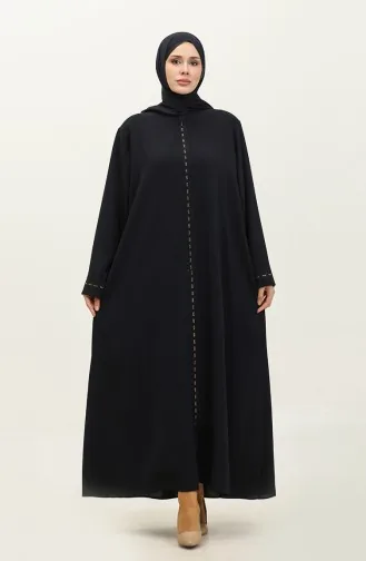 Plus Size Hidden Zippered Abaya 5068-02 Dark Blue 5068-02