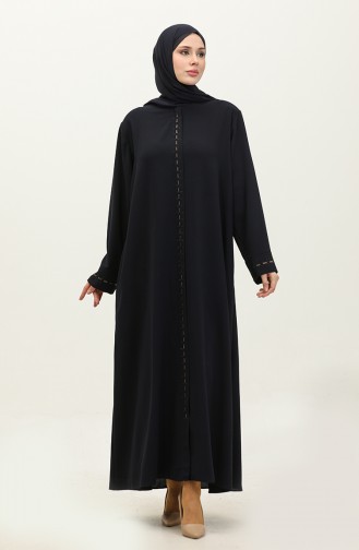 Plus Size Hidden Zippered Abaya 5068-02 Dark Blue 5068-02