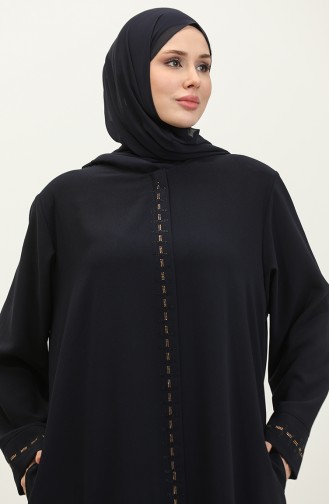 Plus Size Hidden Zippered Abaya 5068-02 Dark Blue 5068-02