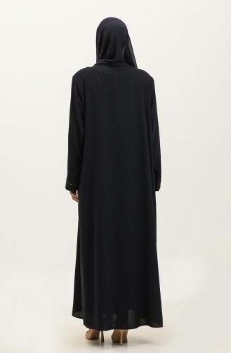 Plus Size Hidden Zippered Abaya 5068-02 Dark Blue 5068-02