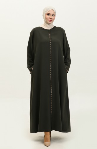 Groot Formaat Abaya Met Verborgen Ritssluiting 5068-03 Kaki 5068-03