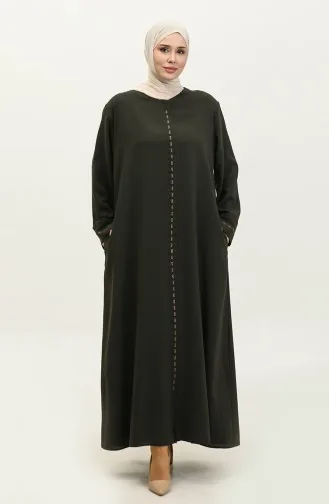 عباية بسحاب مخفي مقاس كبير 5068-03 أخضر عسكري 5068-03