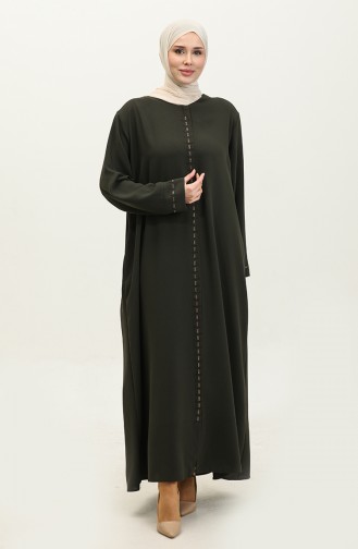 Abaya Fermeture Cachée Grande Taille 5068-03 Khaki 5068-03