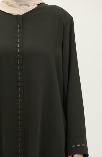 Große Abaya Mit Verstecktem Reißverschluss 5068-03 Khaki 5068-03