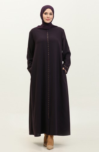 Large Size Hidden Zipper Abaya 5068-04 Plum 5068-04