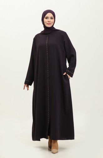 Large Size Hidden Zipper Abaya 5068-04 Plum 5068-04