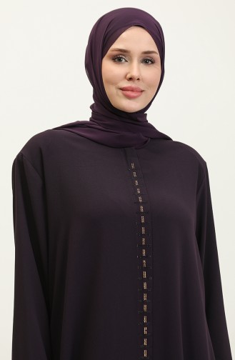 Abaya Fermeture Cachée Grande Taille 5068-04 Prune 5068-04