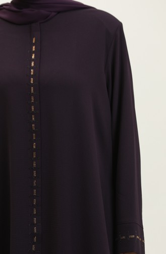 Large Size Hidden Zipper Abaya 5068-04 Plum 5068-04