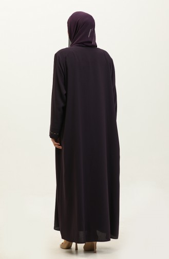 Large Size Hidden Zipper Abaya 5068-04 Plum 5068-04