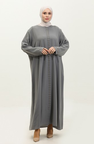 Large Size Hidden Zipper Abaya 5068-05 Gray 5068-05