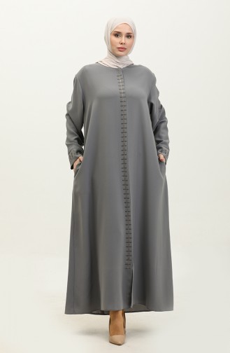 Large Size Hidden Zipper Abaya 5068-05 Gray 5068-05