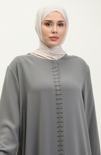 Large Size Hidden Zipper Abaya 5068-05 Gray 5068-05