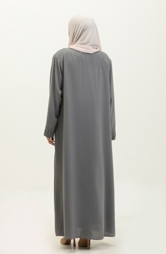 Large Size Hidden Zipper Abaya 5068-05 Gray 5068-05