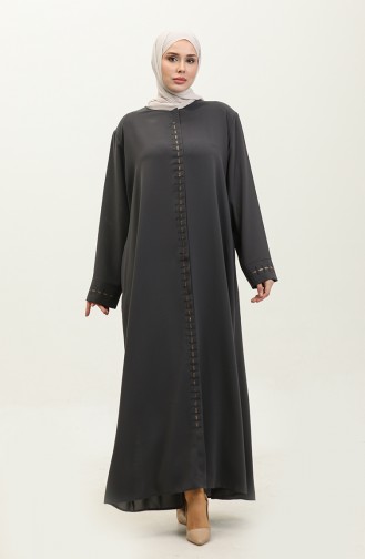 Large Size Hidden Zipper Abaya 5068-06 Smoked 5068-06