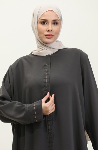 Groot Formaat Abaya Met Verborgen Ritssluiting 5068-06 Gerookt 5068-06