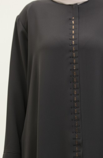 Large Size Hidden Zipper Abaya 5068-06 Smoked 5068-06