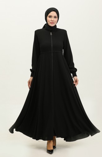 Kant Gedetailleerde Mevlana Abaya 5069-01 Zwart 5069-01