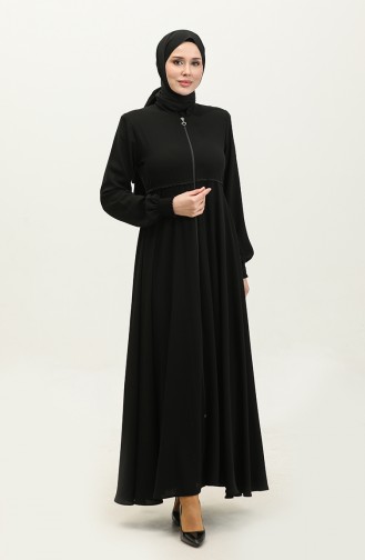 Abaya Mevlana Détail Dentelle 5069-01 Noir 5069-01