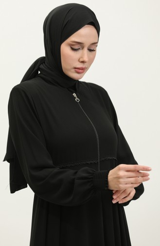 Kant Gedetailleerde Mevlana Abaya 5069-01 Zwart 5069-01