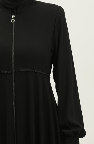 Kant Gedetailleerde Mevlana Abaya 5069-01 Zwart 5069-01