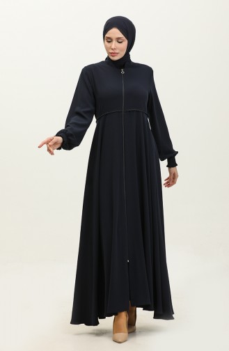 Abaya Mevlana Détail Dentelle 5069-02 Bleu Marine 5069-02