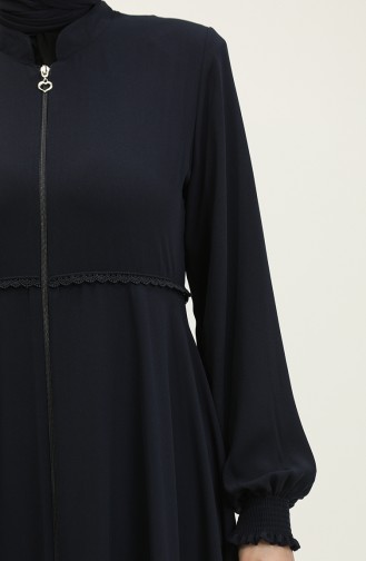 Spitze Detaillierte Mevlana Abaya 5069-02 Marineblau 5069-02