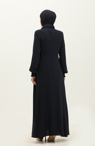 Spitze Detaillierte Mevlana Abaya 5069-02 Marineblau 5069-02