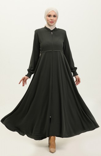 Spitze Detaillierte Mevlana Abaya 5069-03 Khaki 5069-03