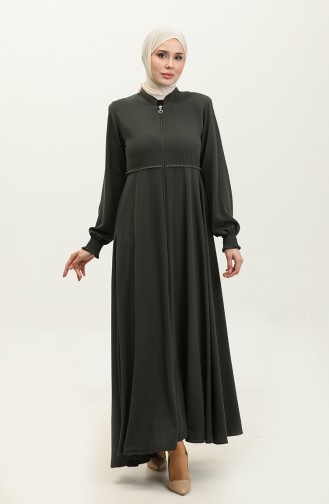 Spitze Detaillierte Mevlana Abaya 5069-03 Khaki 5069-03