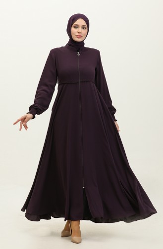 Spitze Detaillierte Mevlana Abaya 5069-04 Pflaume 5069-04