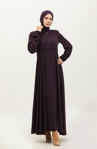 Lace Detailed Mevlana Abaya 5069-04 Plum 5069-04