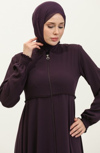 Lace Detailed Mevlana Abaya 5069-04 Plum 5069-04