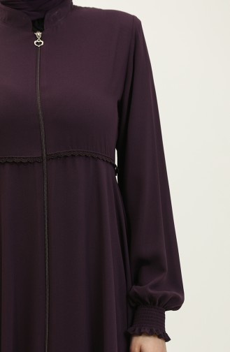 Lace Detailed Mevlana Abaya 5069-04 Plum 5069-04