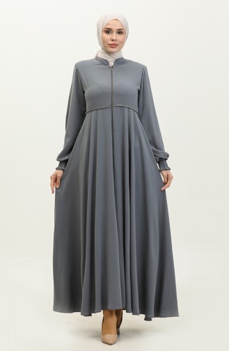 Abaya Mevlana Détail Dentelle 5069-05 Gris 5069-05