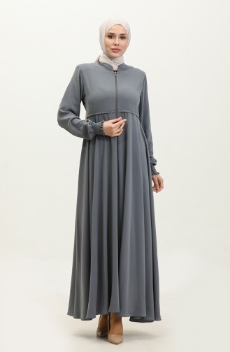 Abaya Mevlana Détail Dentelle 5069-05 Gris 5069-05