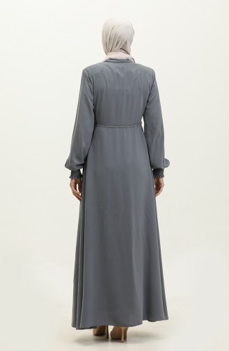 Spitze Detaillierte Mevlana Abaya 5069-05 Grau 5069-05