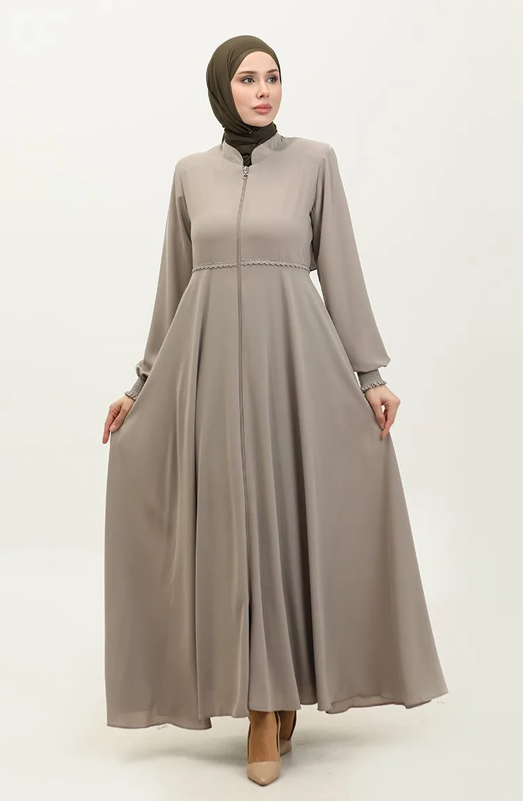 Abaya Mevlana Détail Dentelle 5069-07 Vison 5069-07