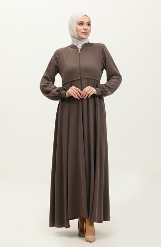 Lace Detailed Mevlana Abaya 5069-08 Coffee With Milk 5069-08