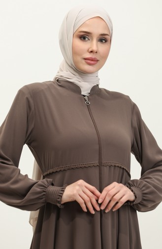 Lace Detailed Mevlana Abaya 5069-08 Coffee With Milk 5069-08