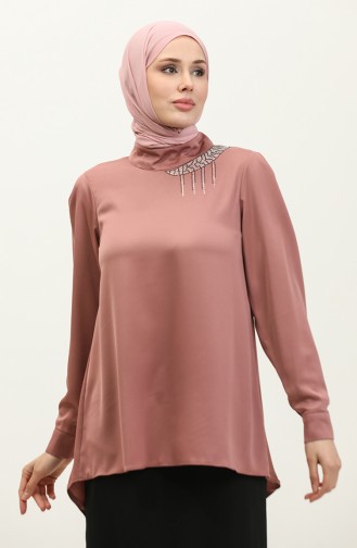 Steindetaillierte Kurze Bluse Dusty Rose T1655 731