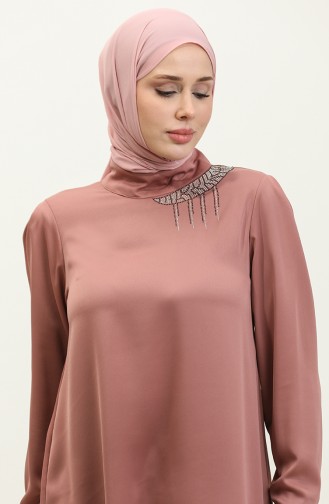 Steindetaillierte Kurze Bluse Dusty Rose T1655 731