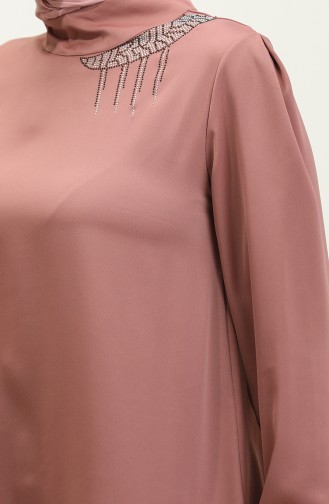 Steindetaillierte Kurze Bluse Dusty Rose T1655 731